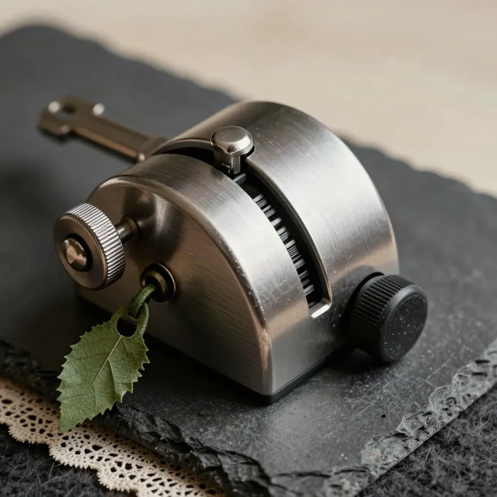 Steel tally counter with green lace lock and rubber toe cap on graphite stone.
