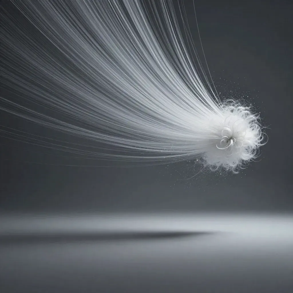 Silver light filaments converge in a graphite haze with a soft off-centre bloom.